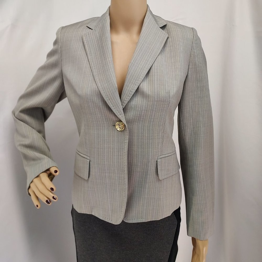 ANNE KLEIN   GRAY/YELLOW STRIPED CAREER  CASUAL JACKET BLAZER COAT SIZE: 8P